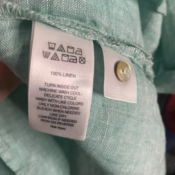 (2) Tahari linen tunic blouses 3X green brown stripe - Picture 10 of 12